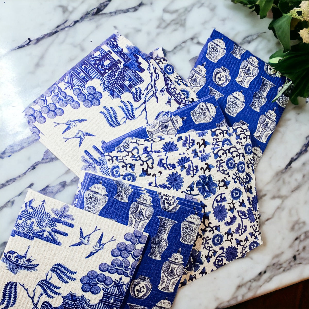 Chinoiserie Öko-Küchentücher – Biologisch abbaubare Zellulose-Baumwolle, 3 Designs