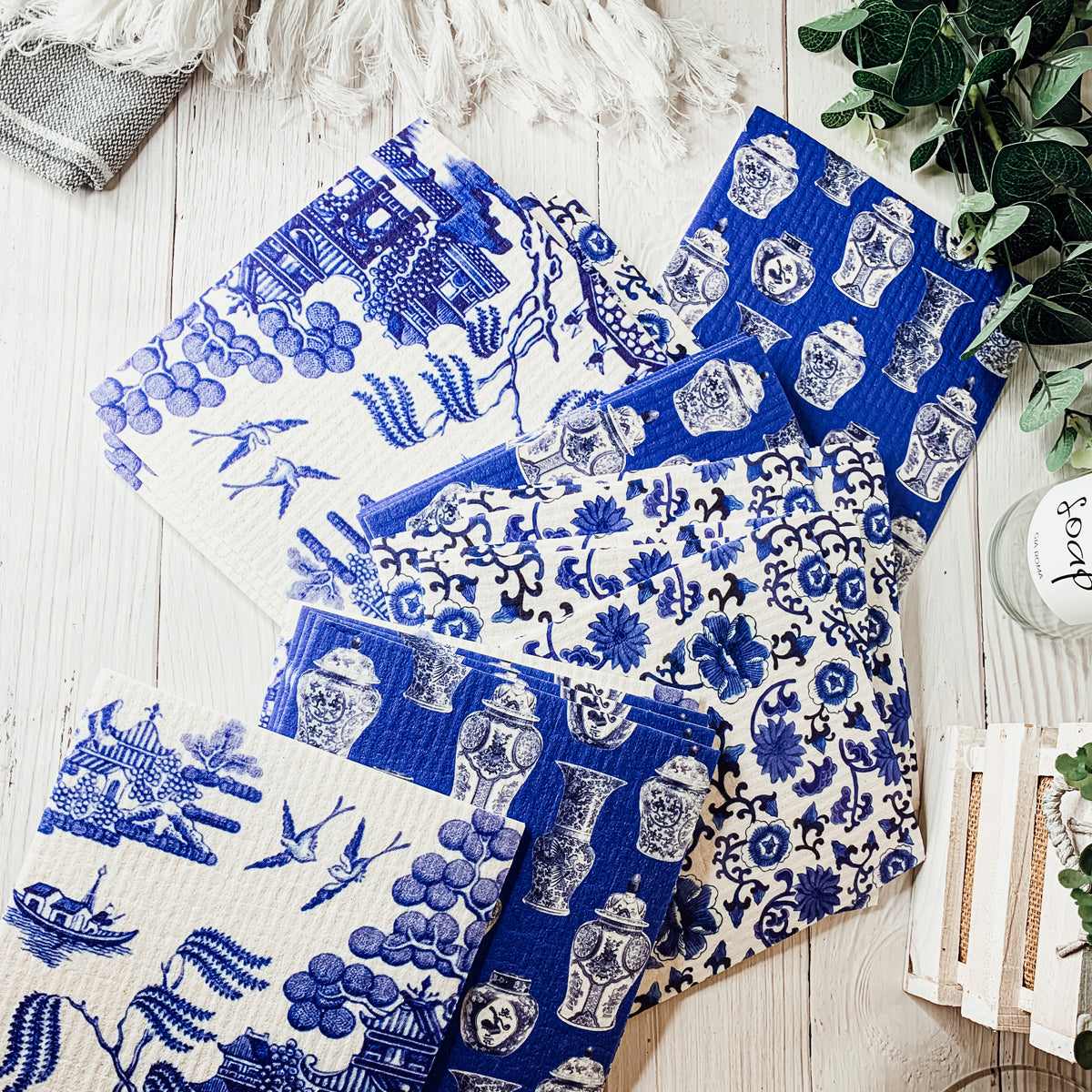 Chinoiserie Öko-Küchentücher – Biologisch abbaubare Zellulose-Baumwolle, 3 Designs