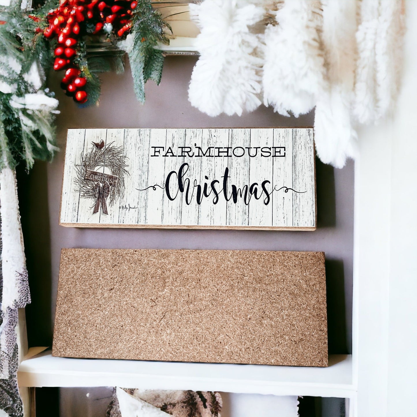 Bauernhaus-Weihnachtsschild Holz Rustikales Weihnachtsdekor Minimalistisch Neutral 10x4