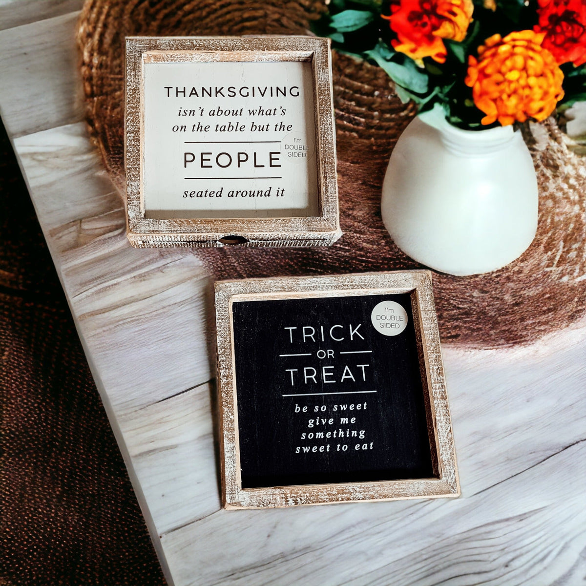 Beidseitiges Halloween- zu Erntedankfest-Wendeschild für die Veranda, 2-in-1-Herbstdeko