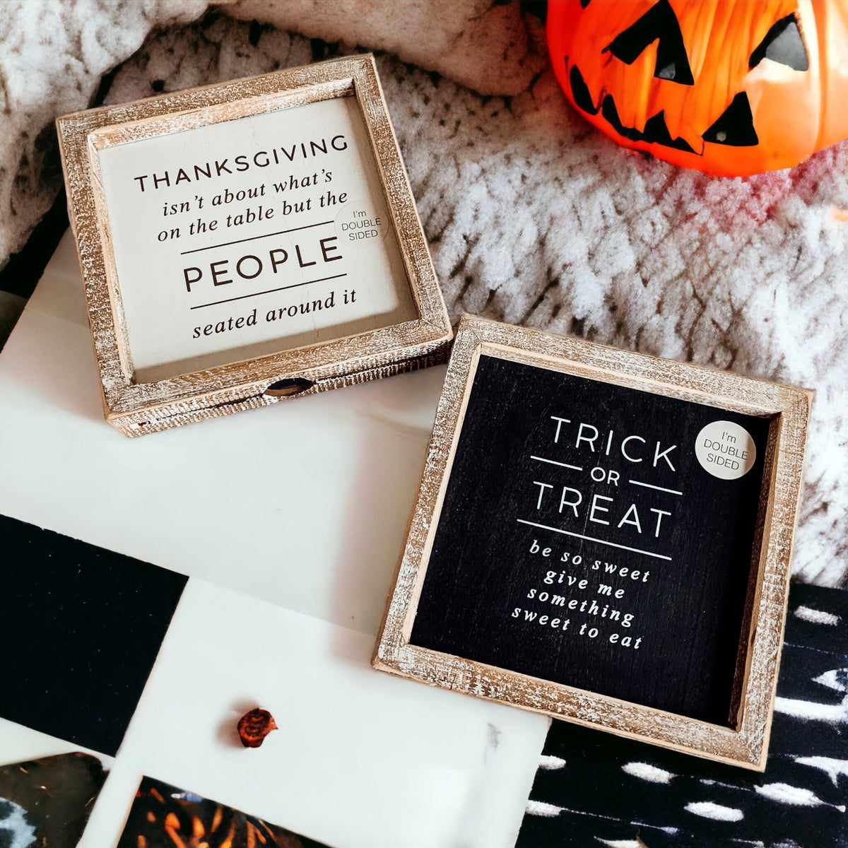 Beidseitiges Halloween- zu Erntedankfest-Wendeschild für die Veranda, 2-in-1-Herbstdeko