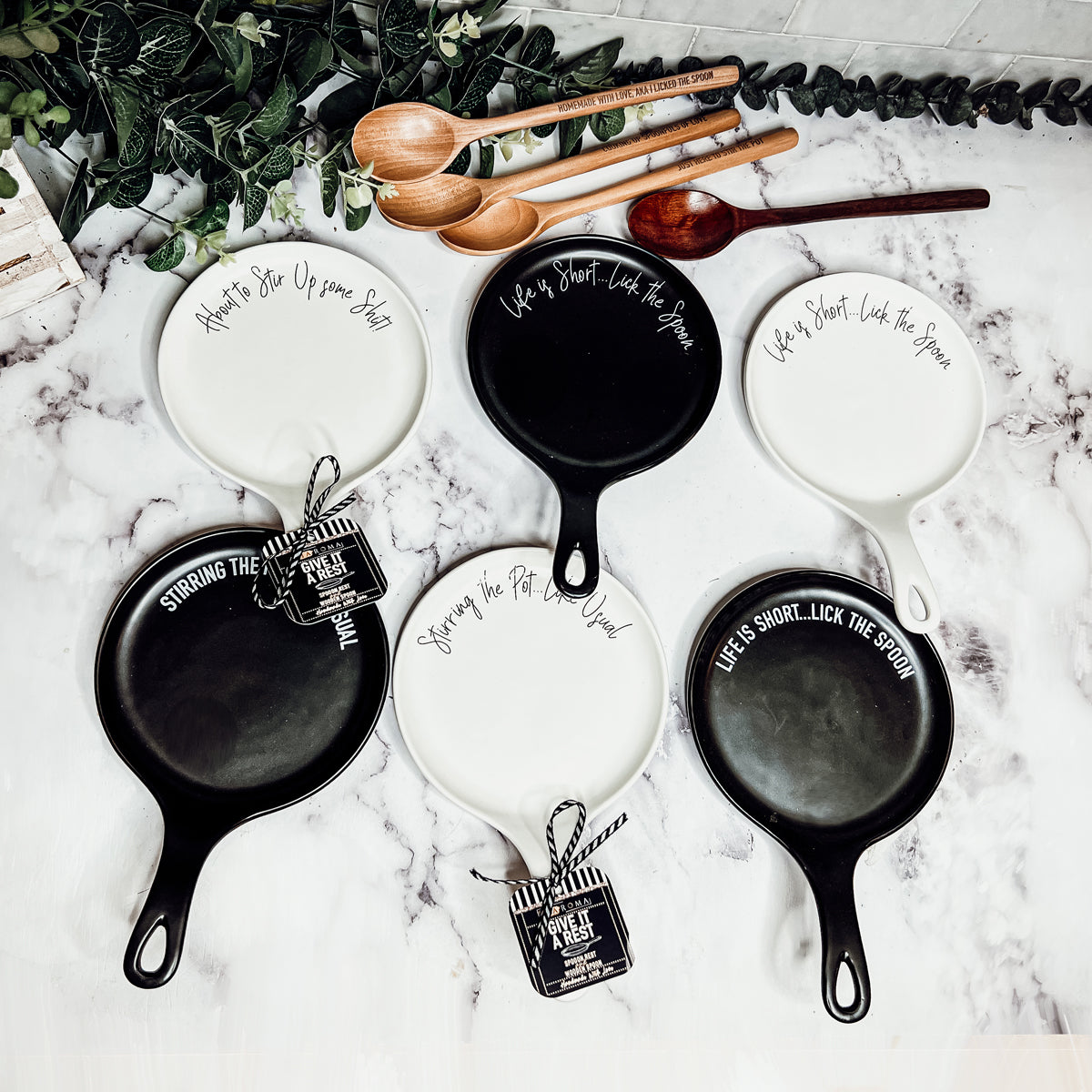 Löffelablage und Holzlöffel-Set, Farbauswahl, individuelles Zitat, Küchengeschenk