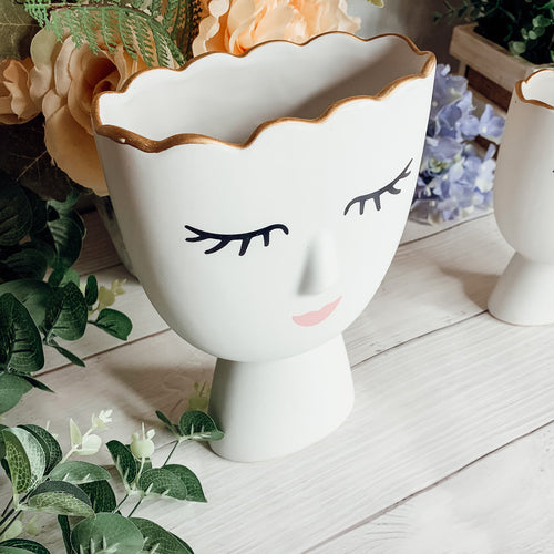 Lot de 2 vases en porcelaine Coquette, vases en céramique Clin d'œil et Sourire avec bordure dorée, décoration de coiffeuse fine