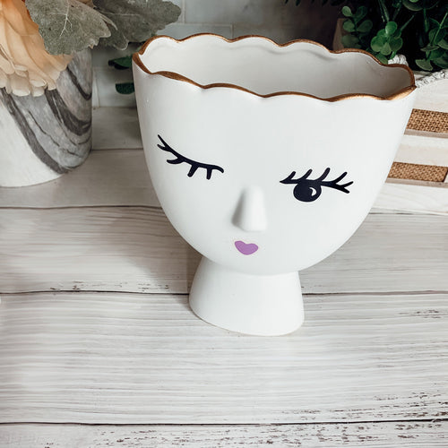 Lot de 2 vases en porcelaine Coquette, vases en céramique Clin d'œil et Sourire avec bordure dorée, décoration de coiffeuse fine