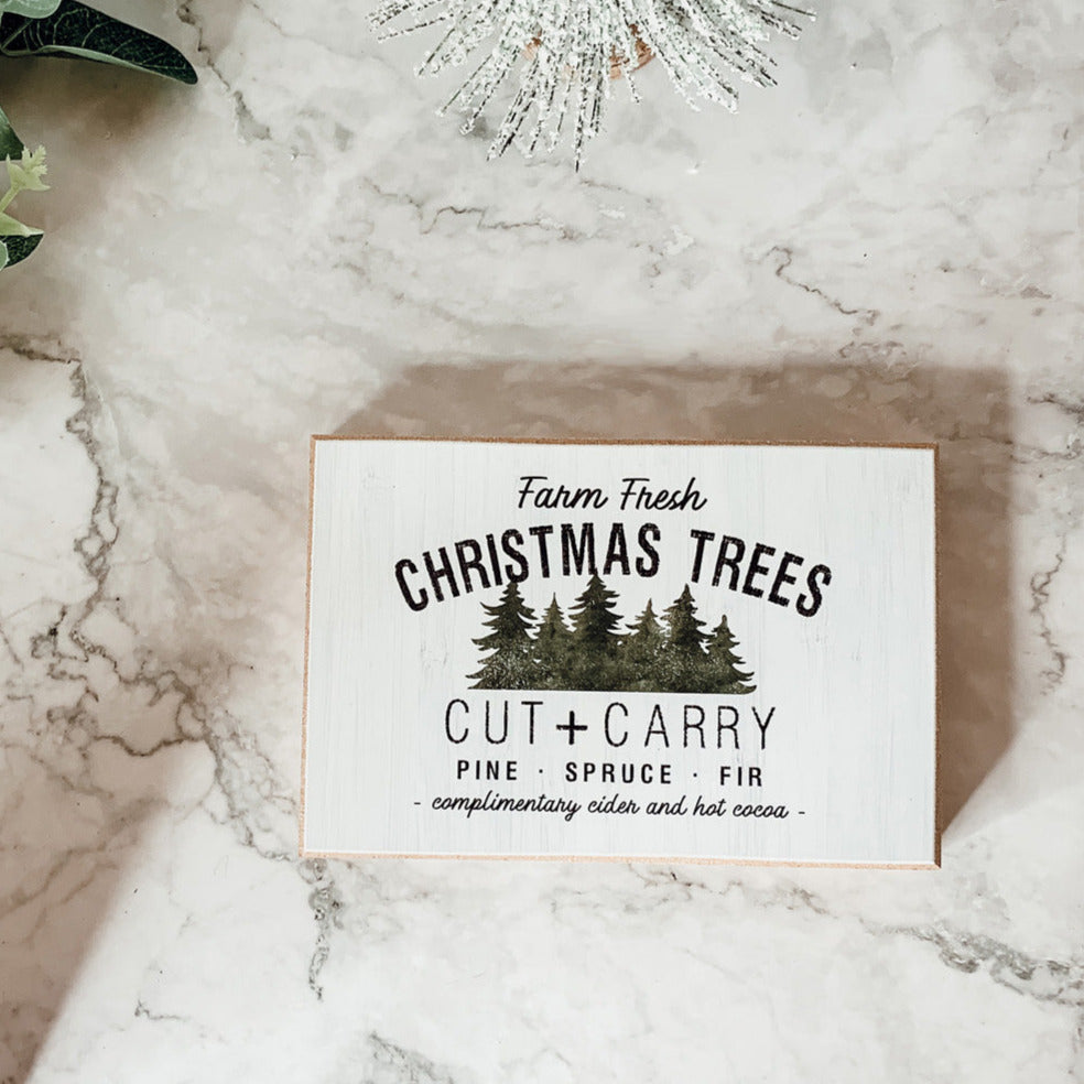 Panneau décoratif rustique en bois « Farm Fresh Christmas Trees Cut And Carry » 15 x 10 x 2,5 cm, décoration de Noël et d'hiver