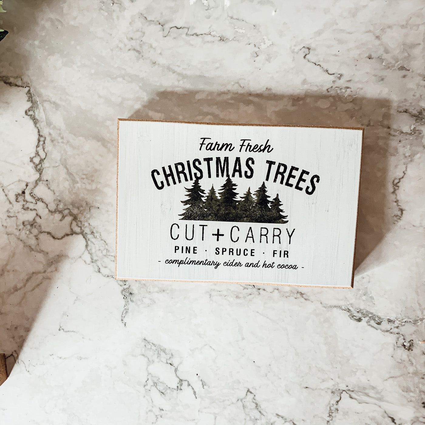 Panneau décoratif rustique en bois « Farm Fresh Christmas Trees Cut And Carry » 15 x 10 x 2,5 cm, décoration de Noël et d'hiver