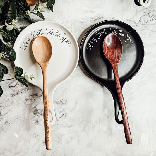 Repose-cuillère et ensemble de cuillères en bois, couleur personnalisée au choix, cadeau de cuisine