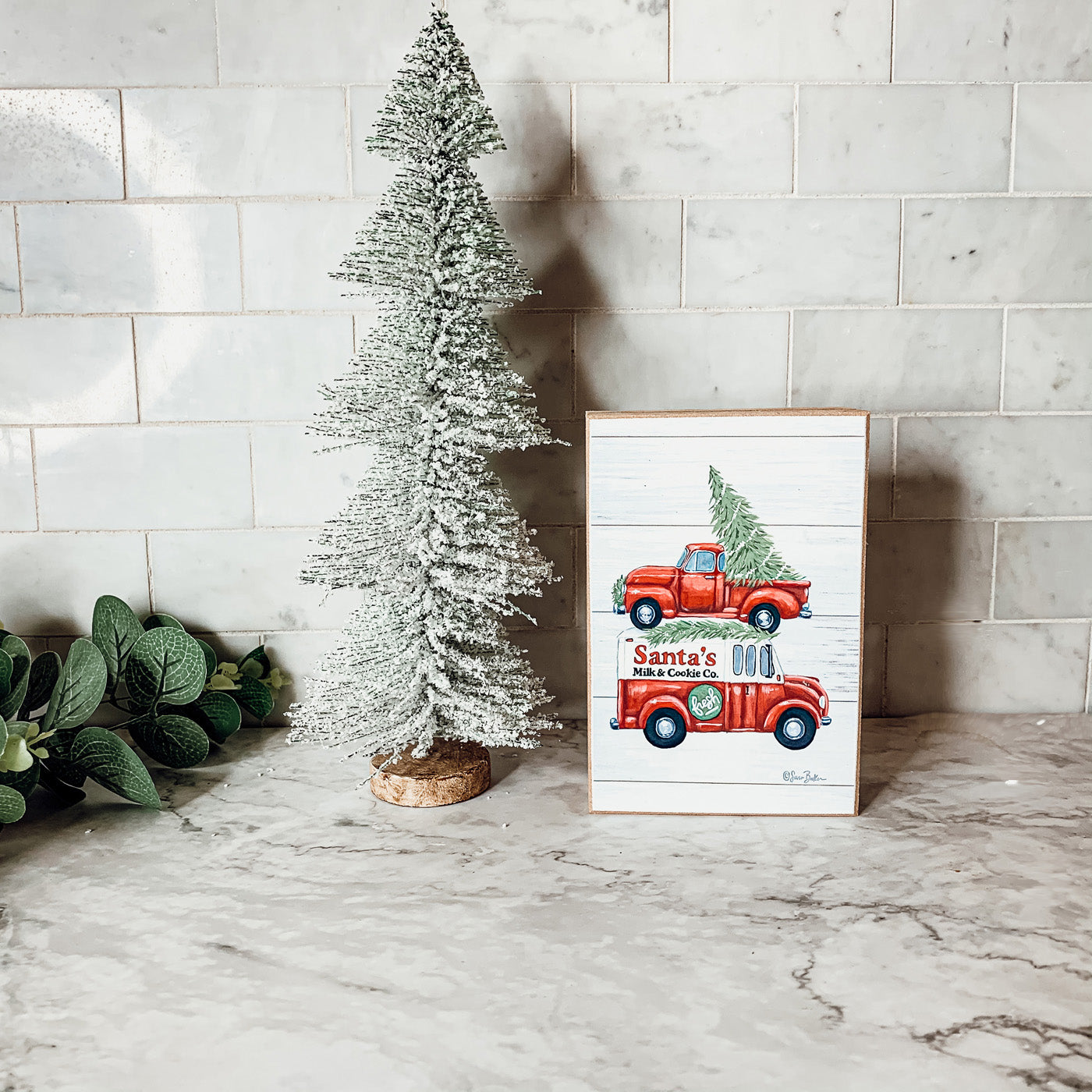 Panneau en bois « Lait et biscuits du Père Noël » – Décoration rustique de Noël pour la veille de Noël, plaque de cuisine de boulangerie festive.