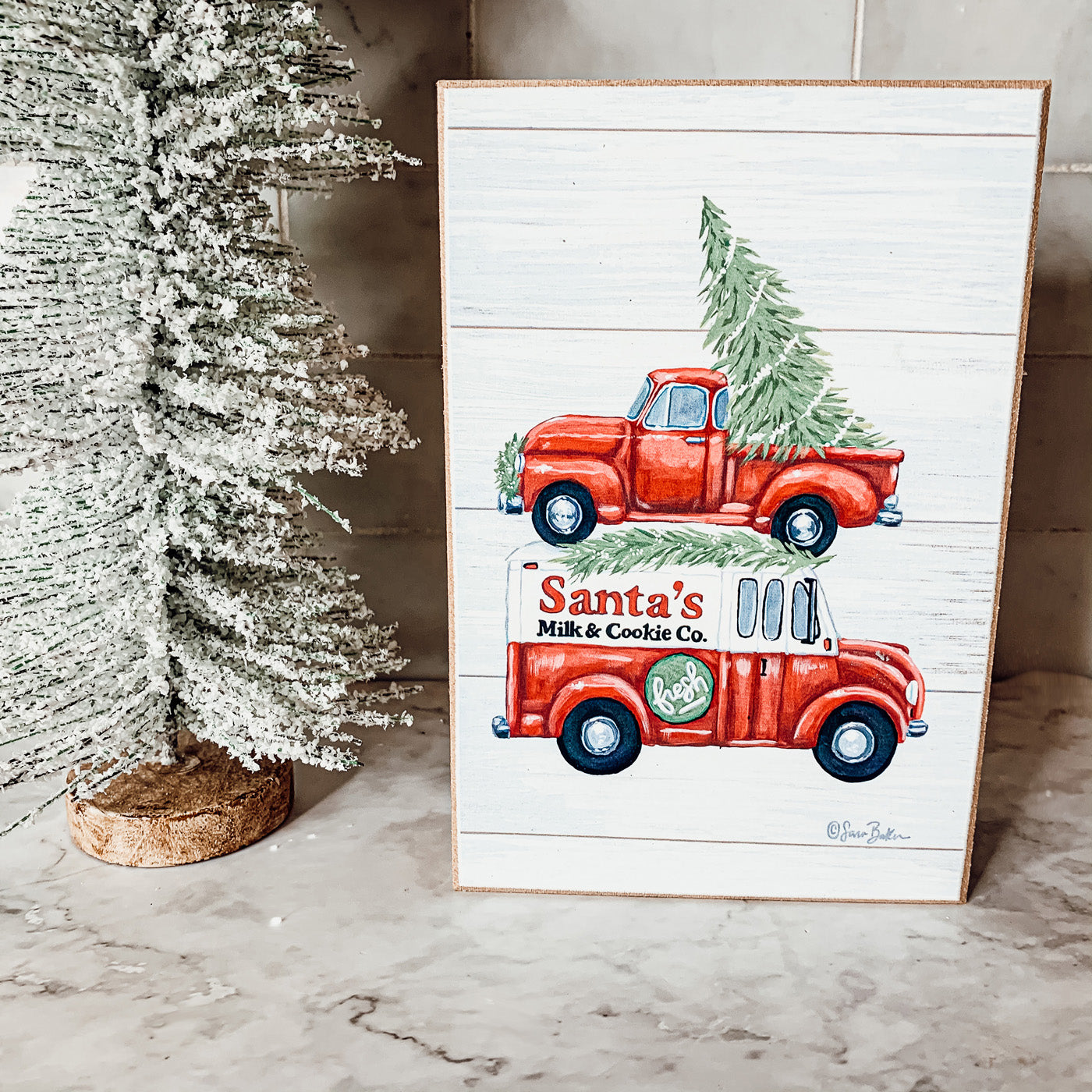 Panneau en bois « Lait et biscuits du Père Noël » – Décoration rustique de Noël pour la veille de Noël, plaque de cuisine de boulangerie festive.