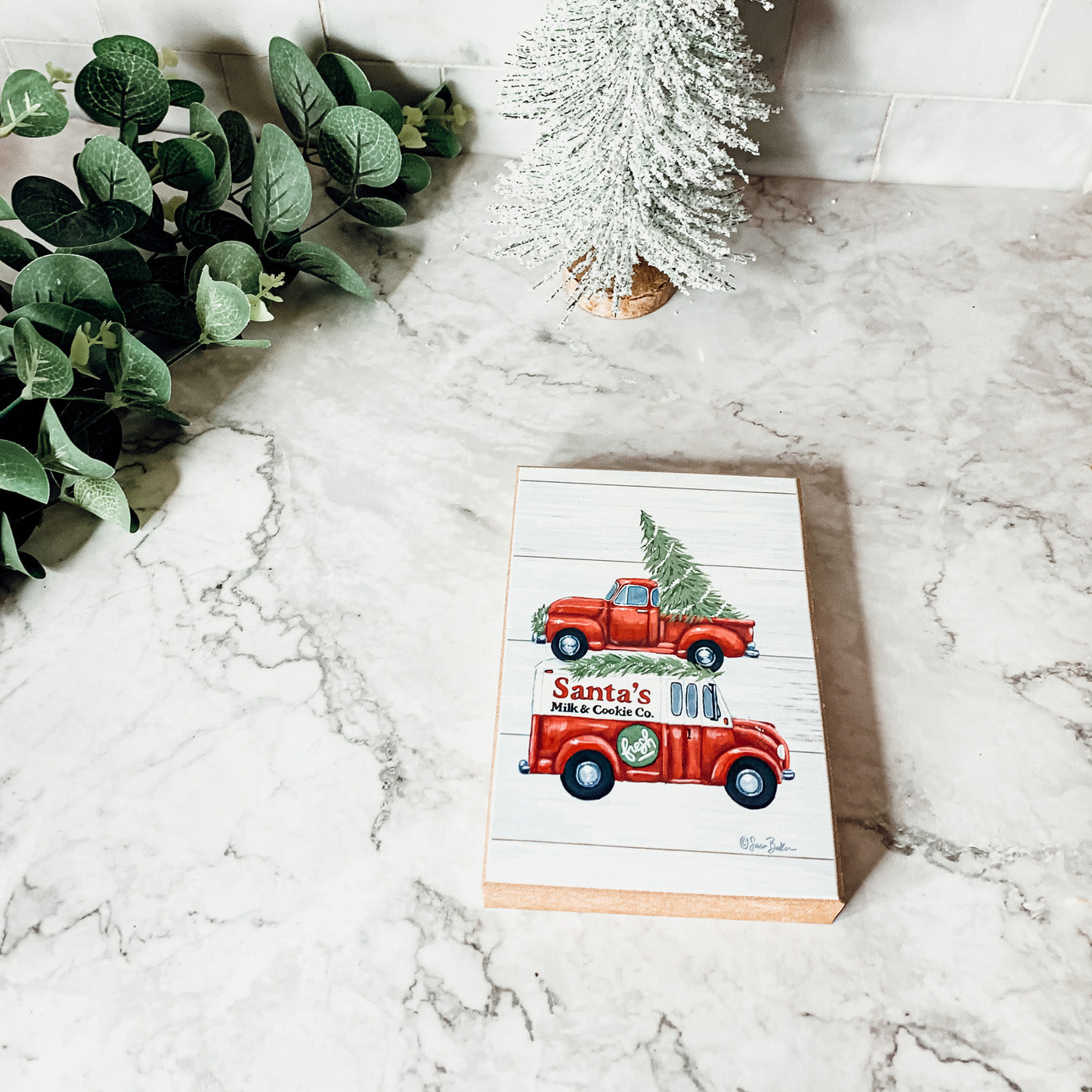 Panneau en bois « Lait et biscuits du Père Noël » – Décoration rustique de Noël pour la veille de Noël, plaque de cuisine de boulangerie festive.