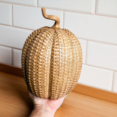 Rattan Resin Pumpkins Fall Decor - Set Or Single, 3 Sizes, Honey Cognac