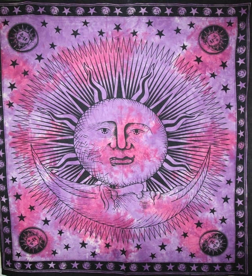 Sun And Crescent Moon Tie Dye Tapestry Wall Hanging