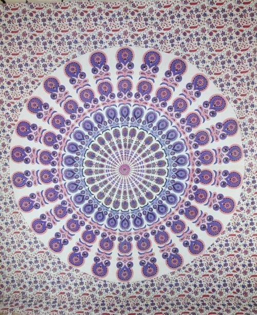 Peacock Feather Mandala Cotton Tapestry Wall Hanging