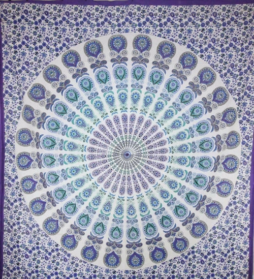 Peacock Feather Mandala Cotton Tapestry Wall Hanging