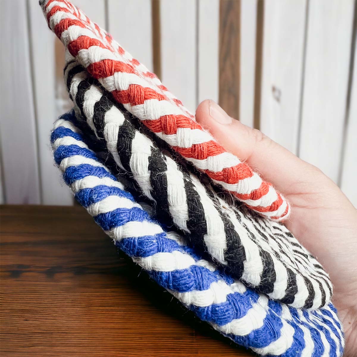 Black Braided Coaster Set 4-Pack Candy Cane Stripe Coasters Table Protectors