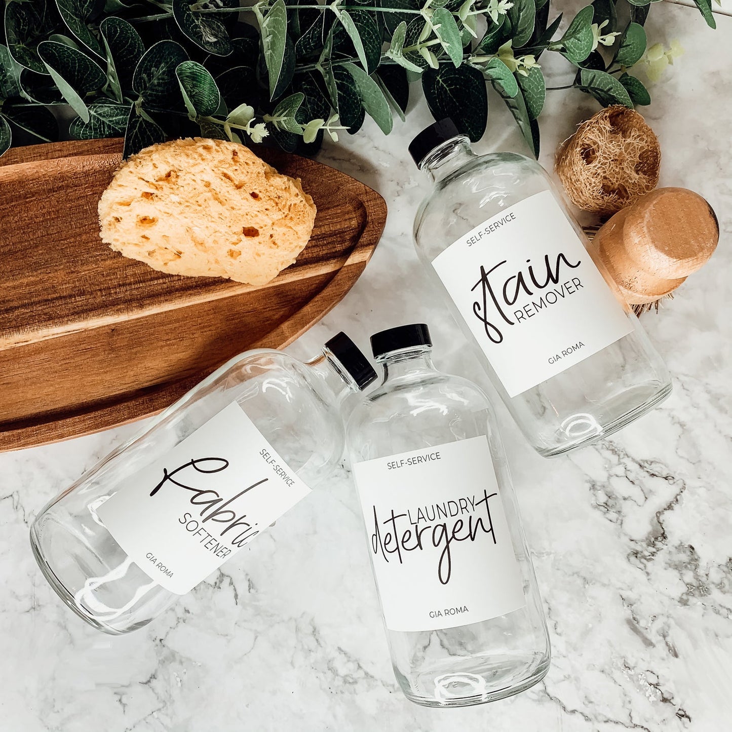 16oz Glas Boston Rundflasche Klar mit weißem Etikett – Mehrfachpackung
