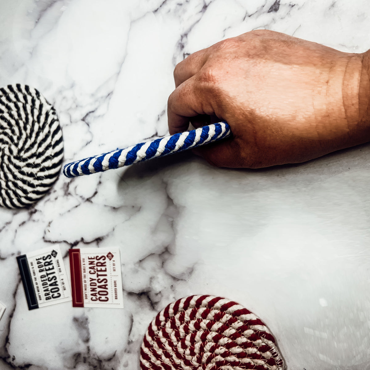 Black Braided Coaster Set 4-Pack Candy Cane Stripe Coasters Table Protectors