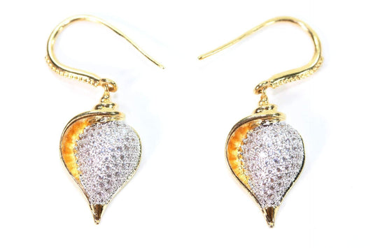 Boucles d'oreilles pendantes en plaqué or coquillage conque et oxyde de zirconium, 3,2 cm