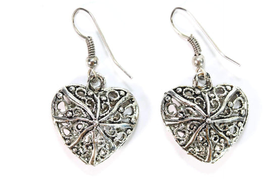 Boucles d'oreilles pendantes Cœur en filigrane, double face 3D, 3,17 cm