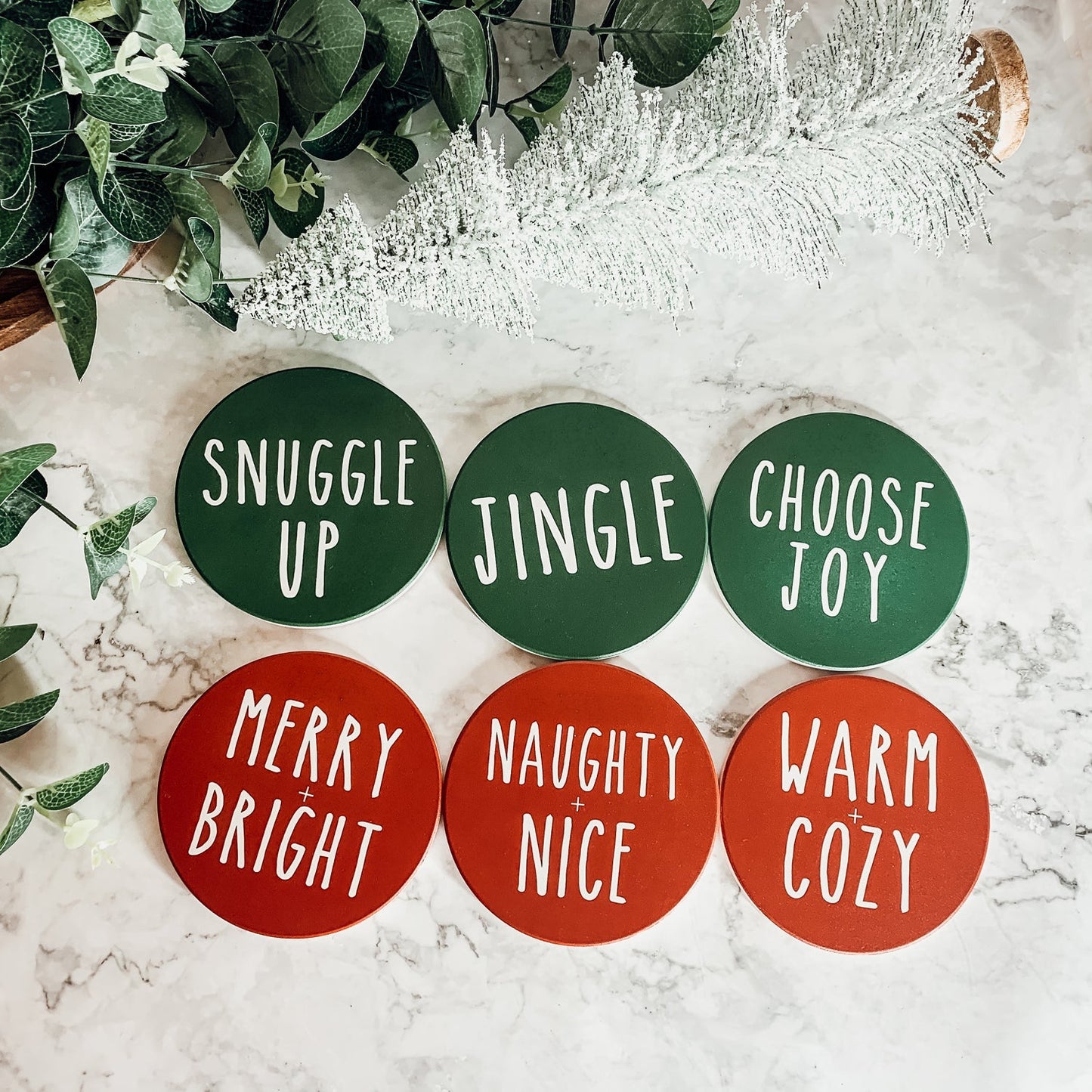 Holiday Ceramic Coaster Set With Cork Back Non Scratch Decorative Display Ready Table Accent