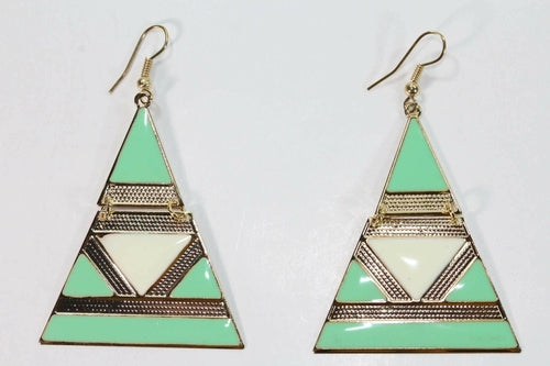 Egyptian Enamel Dangle Earrings 2.5 Inch Drop Turquoise