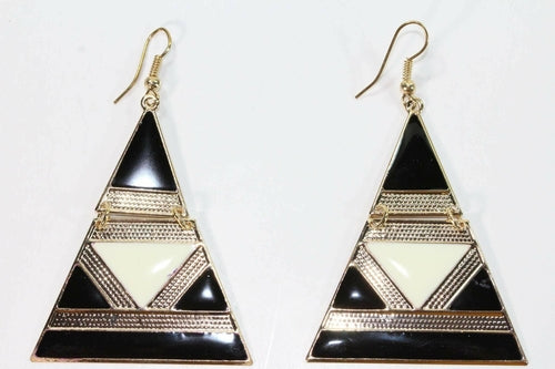 Egyptian Enamel Dangle Earrings 2.5 Inch Drop Turquoise
