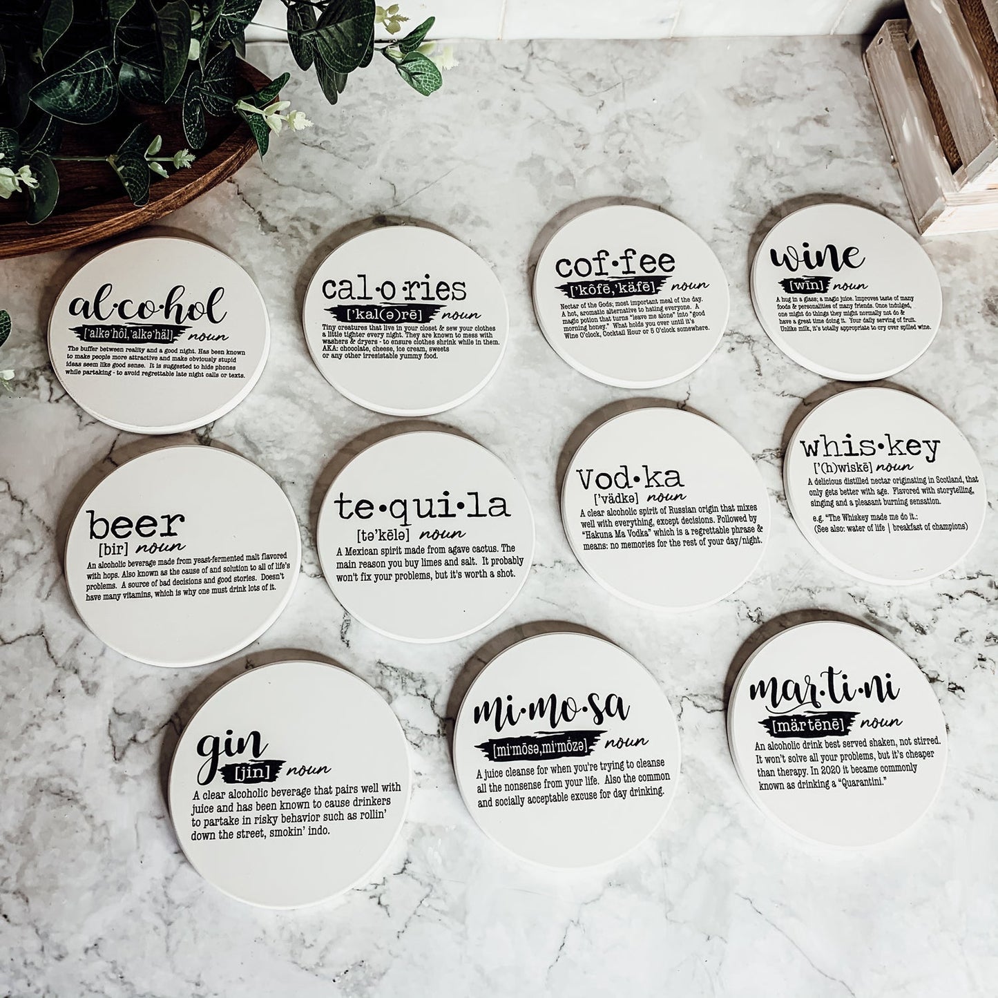 Sous-verres amusants avec définition de boisson, lot de sous-verres citation de dictionnaire pour décoration de bar et de comptoir