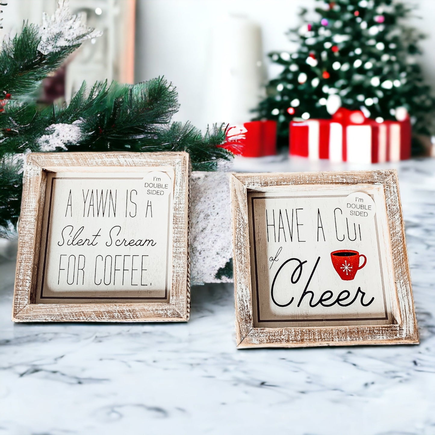 Tasse Freude doppelseitiges Coffee Bar Schild Feiertage Winter Kaffee Deko rote Tasse Schneeflocke