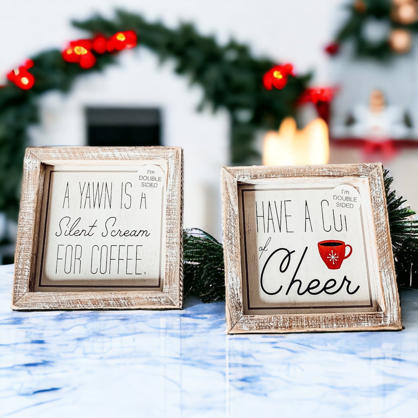 Tasse Freude doppelseitiges Coffee Bar Schild Feiertage Winter Kaffee Deko rote Tasse Schneeflocke