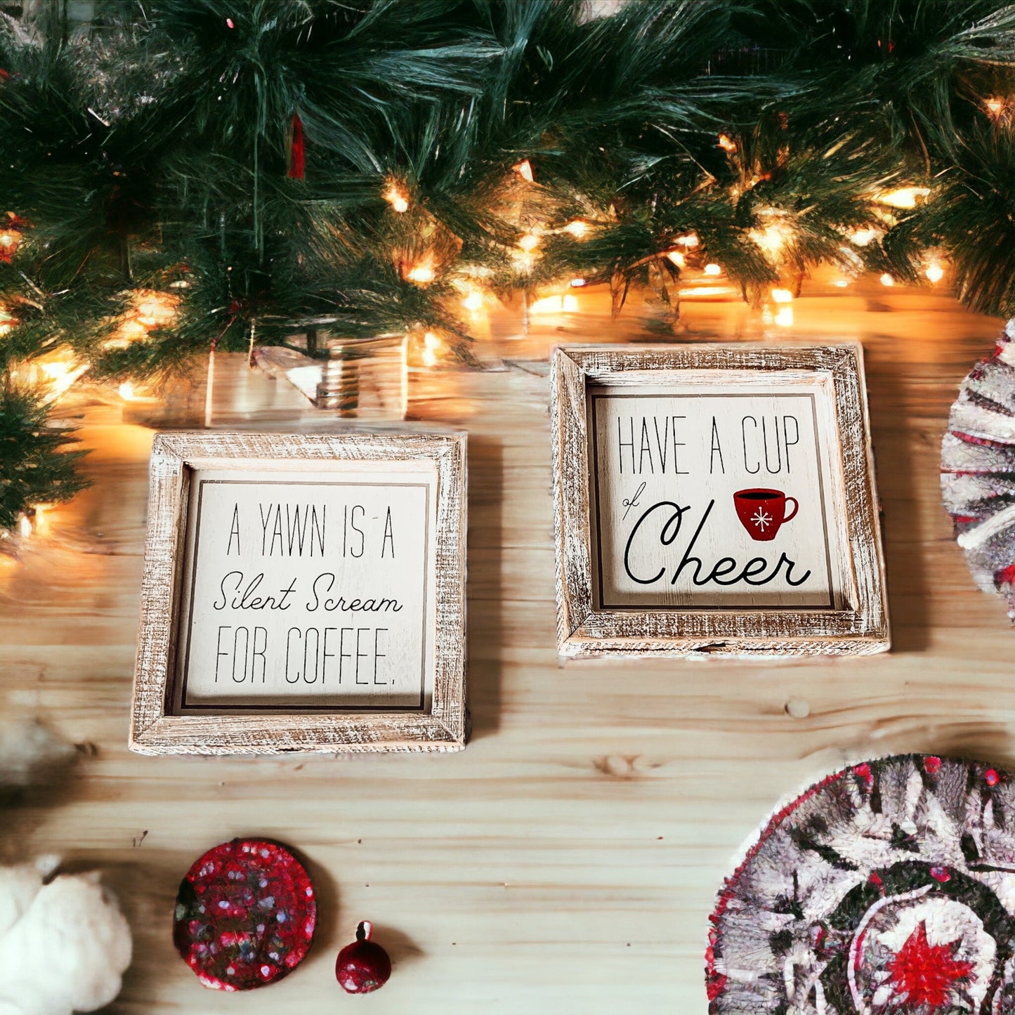 Tasse Freude doppelseitiges Coffee Bar Schild Feiertage Winter Kaffee Deko rote Tasse Schneeflocke