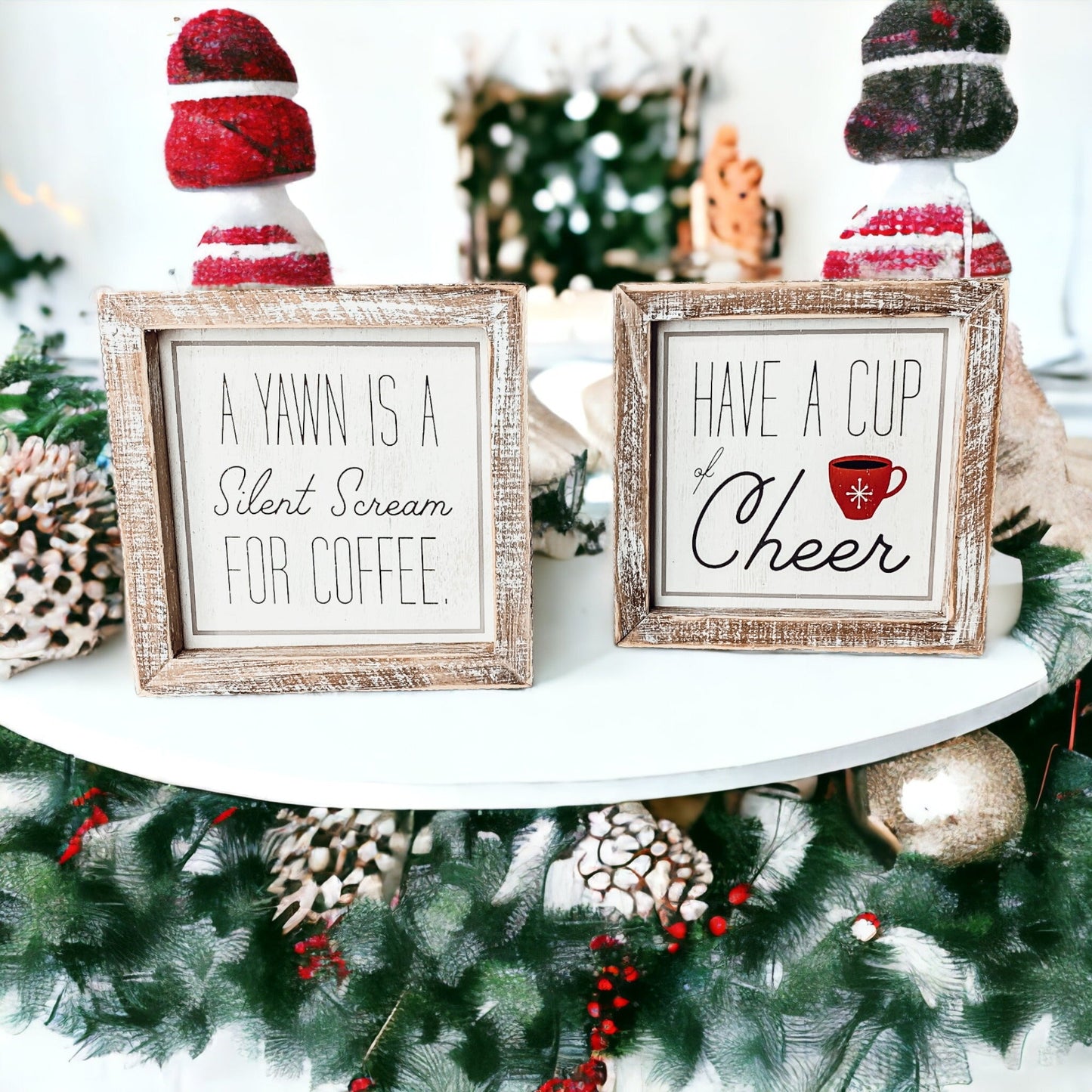 Tasse Freude doppelseitiges Coffee Bar Schild Feiertage Winter Kaffee Deko rote Tasse Schneeflocke