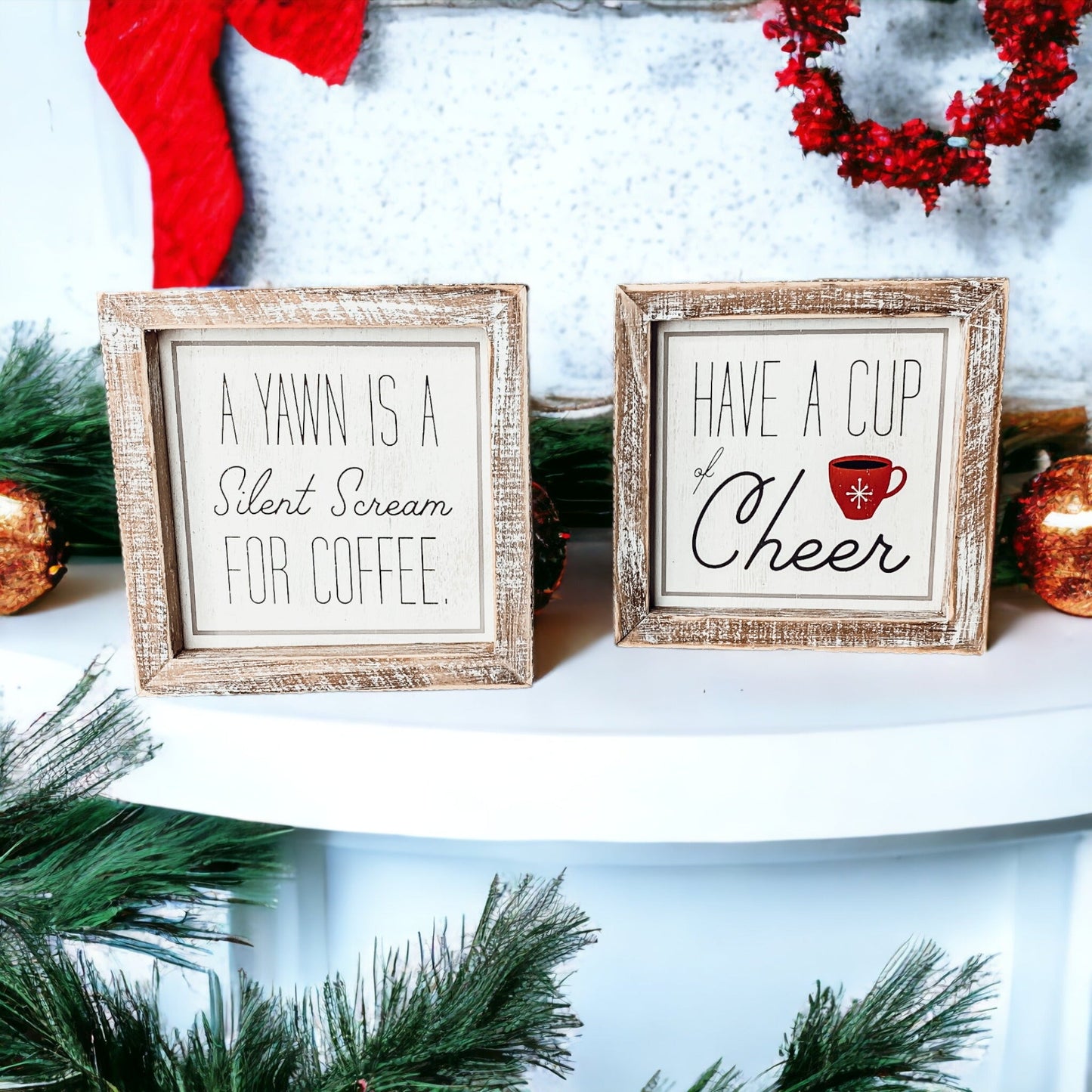 Tasse Freude doppelseitiges Coffee Bar Schild Feiertage Winter Kaffee Deko rote Tasse Schneeflocke