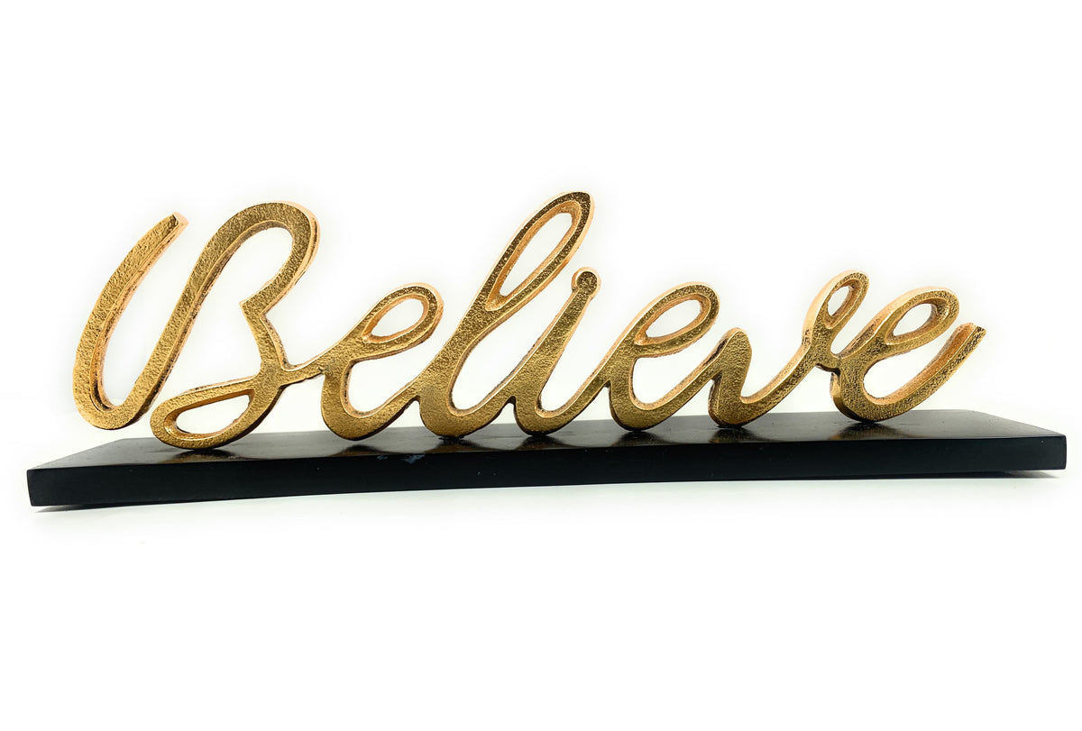 Vibhsa Believe Decorative Home Accent (12.5", Rustic Gold)