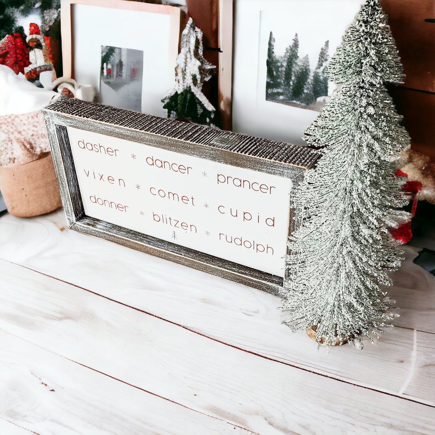 Rudolph And Friends Large Wooden Framed Embossed Christmas Sign With Metal Insert Holiday Decor