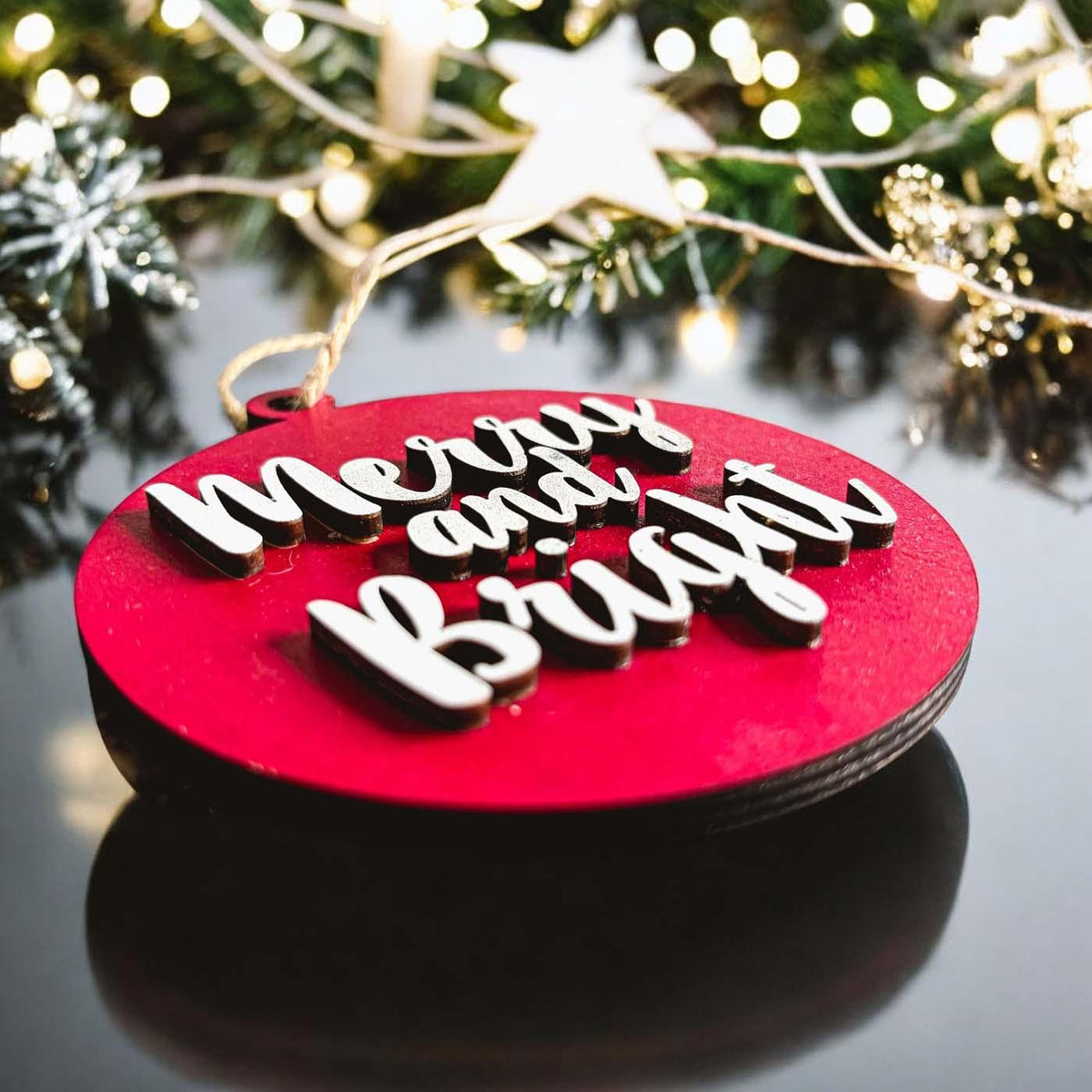 Imperfect Merry Bright 3D Handcrafted Wooden Christmas Ornament Set Limited Edition Tree Hanging Decor