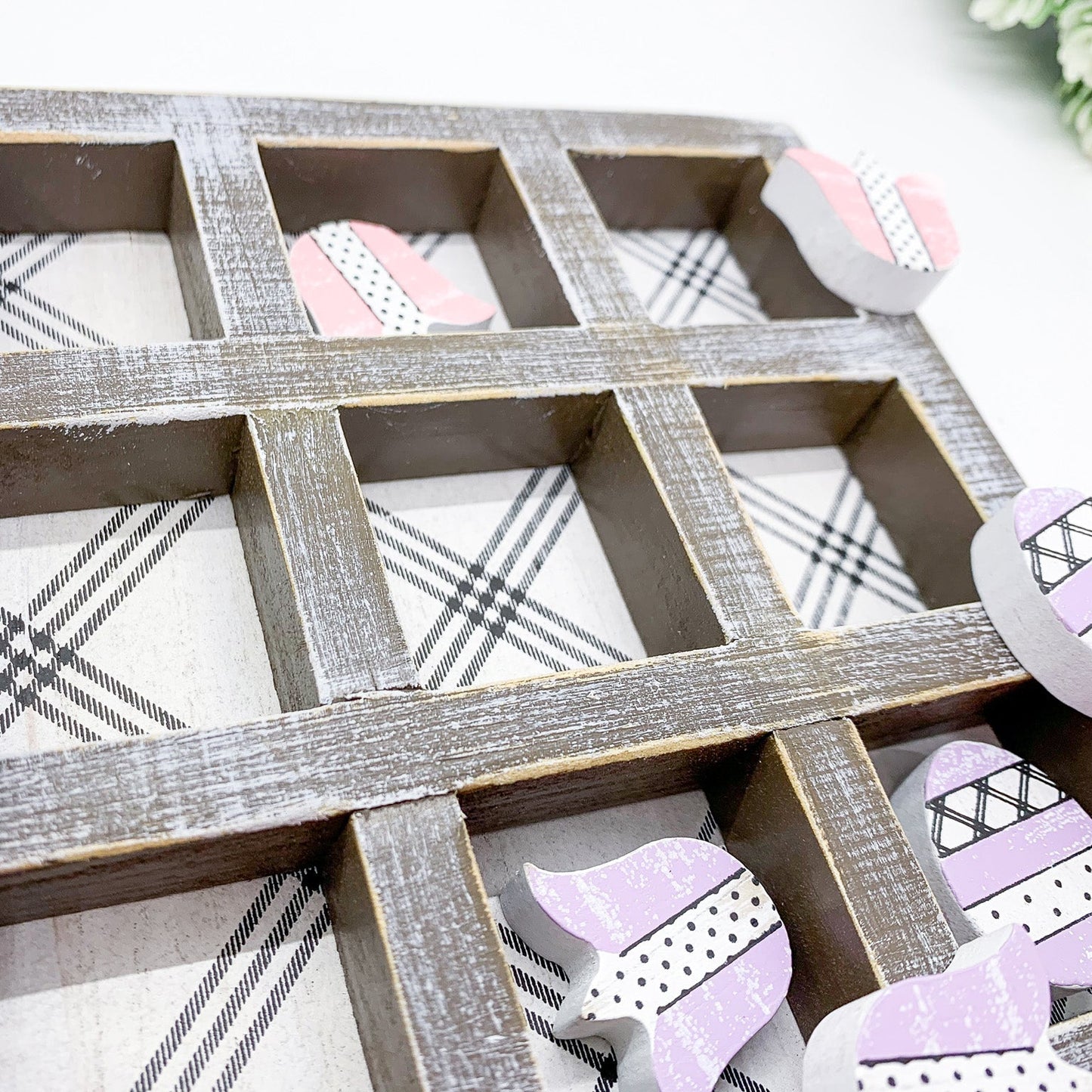 Easter Spring Tic Tac Toe Wooden Game Decor Set Tulip & Egg Pieces - 2 Sizes
