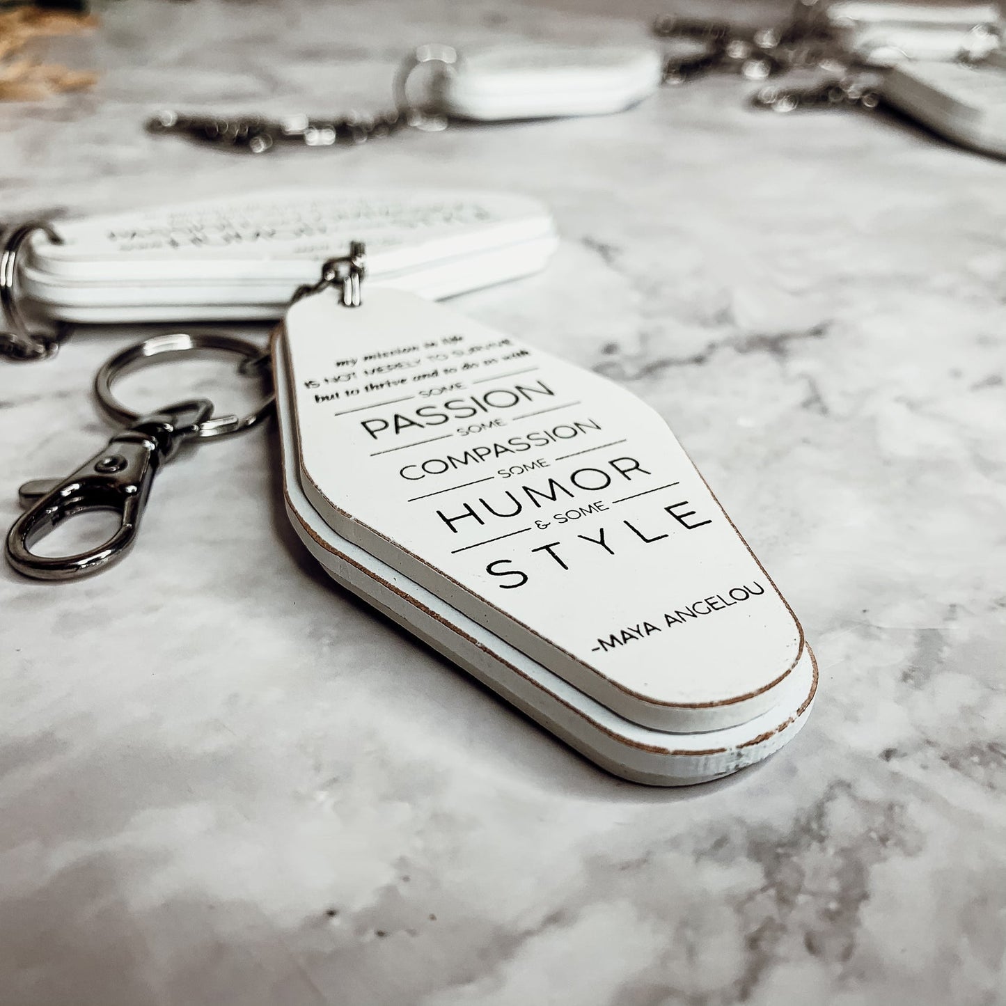 Wooden Inspirational Keychains Double Sided Engraved Motivational Messages Vertical Horizontal