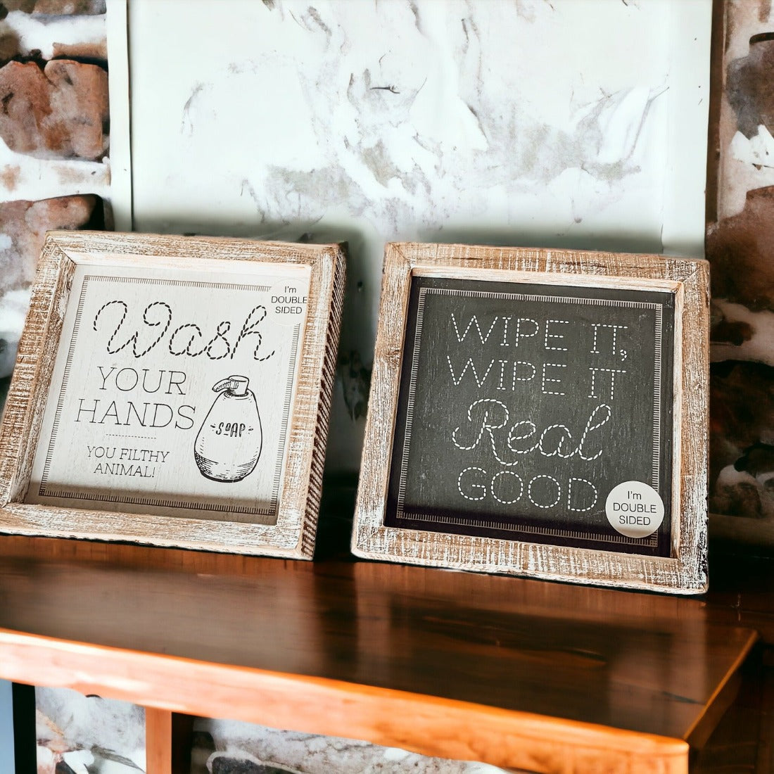 Doppelseitiges Humorvolles Badezimmer-Schild "Wipe It Real Good" Erinnerung Hände Waschen Nach Gebrauch