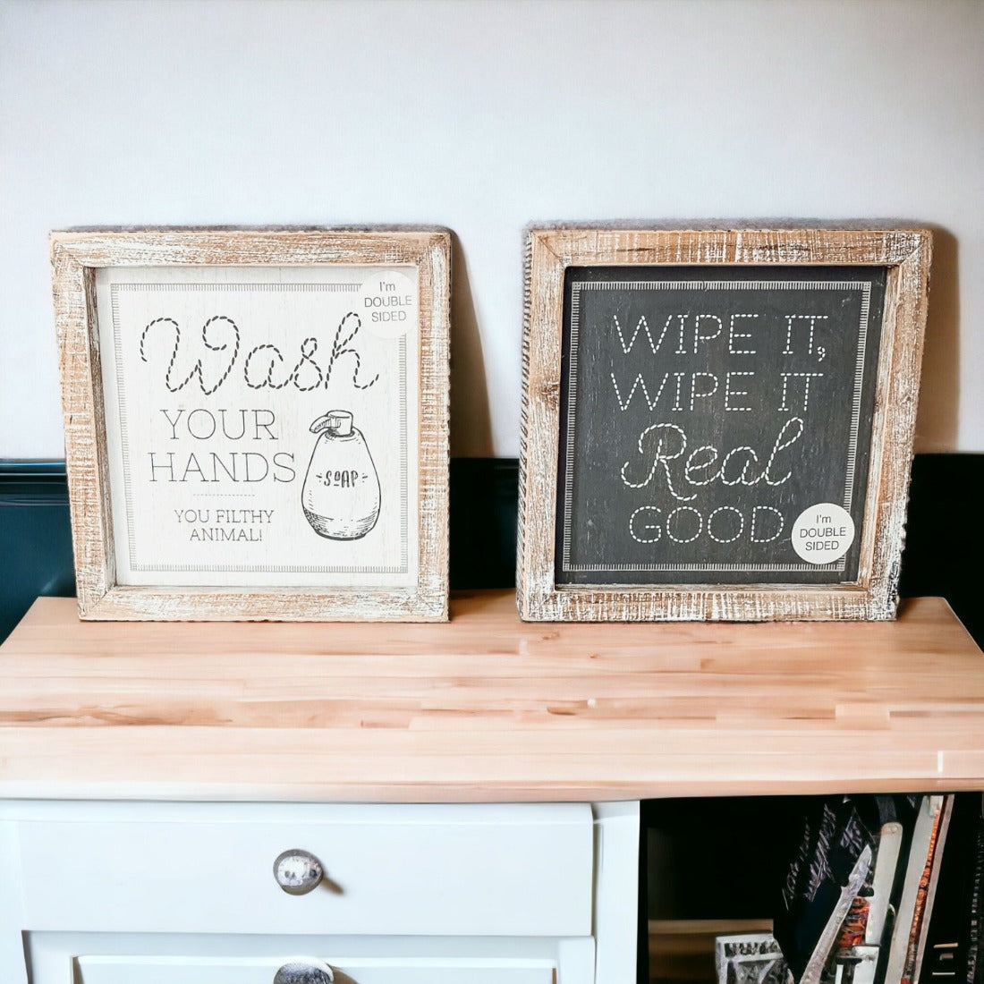 Doppelseitiges Humorvolles Badezimmer-Schild "Wipe It Real Good" Erinnerung Hände Waschen Nach Gebrauch