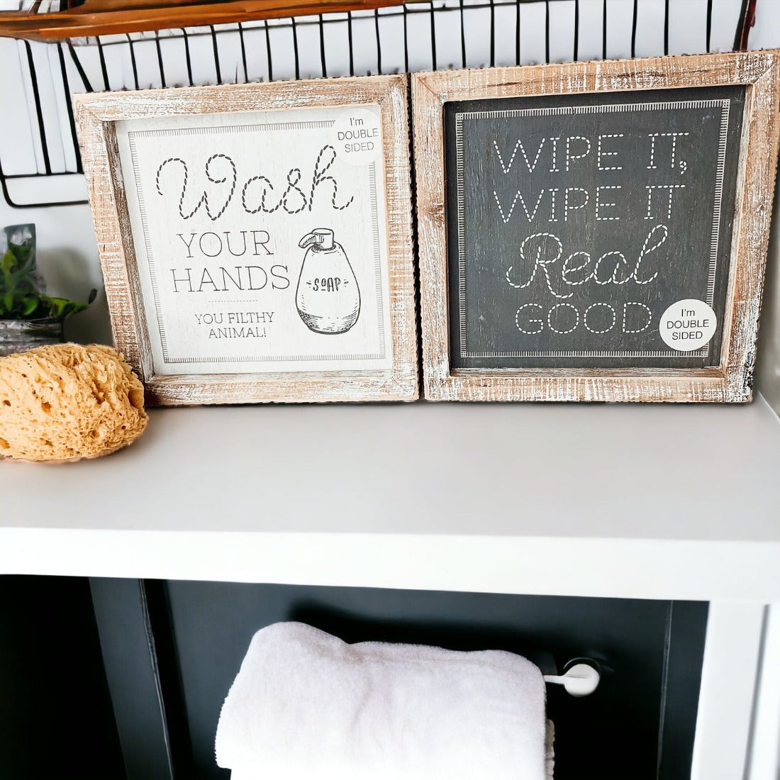 Doppelseitiges Humorvolles Badezimmer-Schild "Wipe It Real Good" Erinnerung Hände Waschen Nach Gebrauch