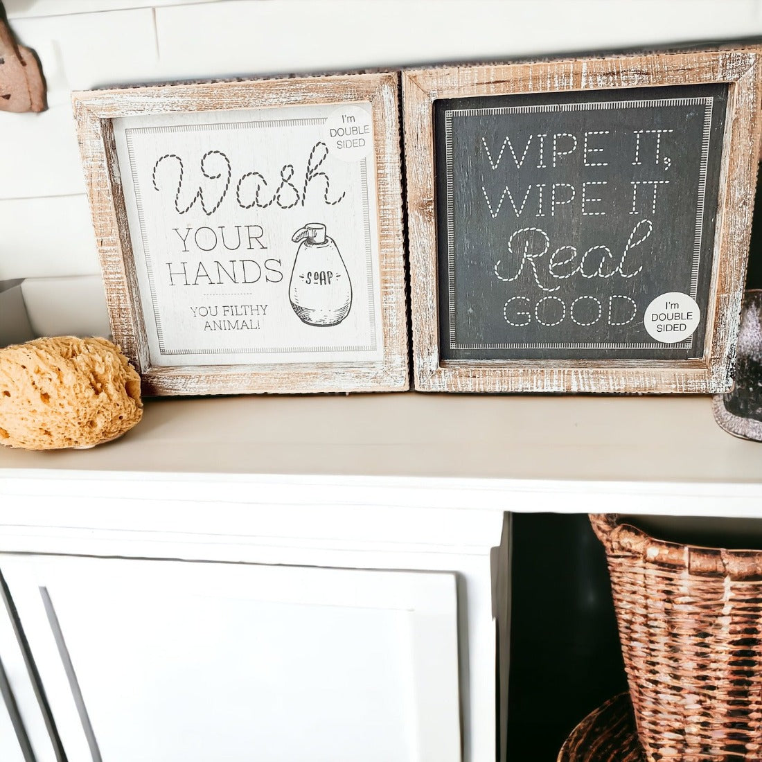 Doppelseitiges Humorvolles Badezimmer-Schild "Wipe It Real Good" Erinnerung Hände Waschen Nach Gebrauch