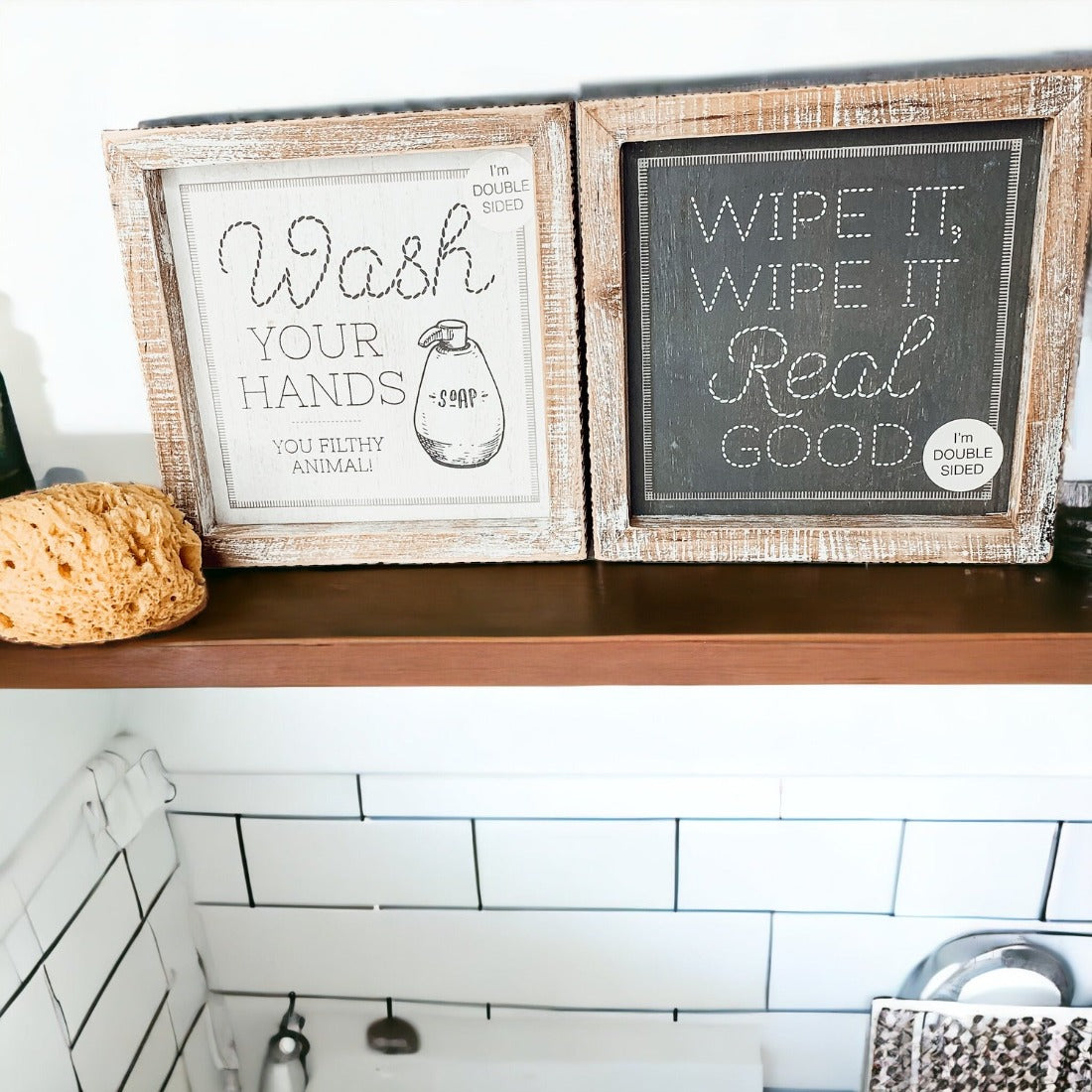 Doppelseitiges Humorvolles Badezimmer-Schild "Wipe It Real Good" Erinnerung Hände Waschen Nach Gebrauch