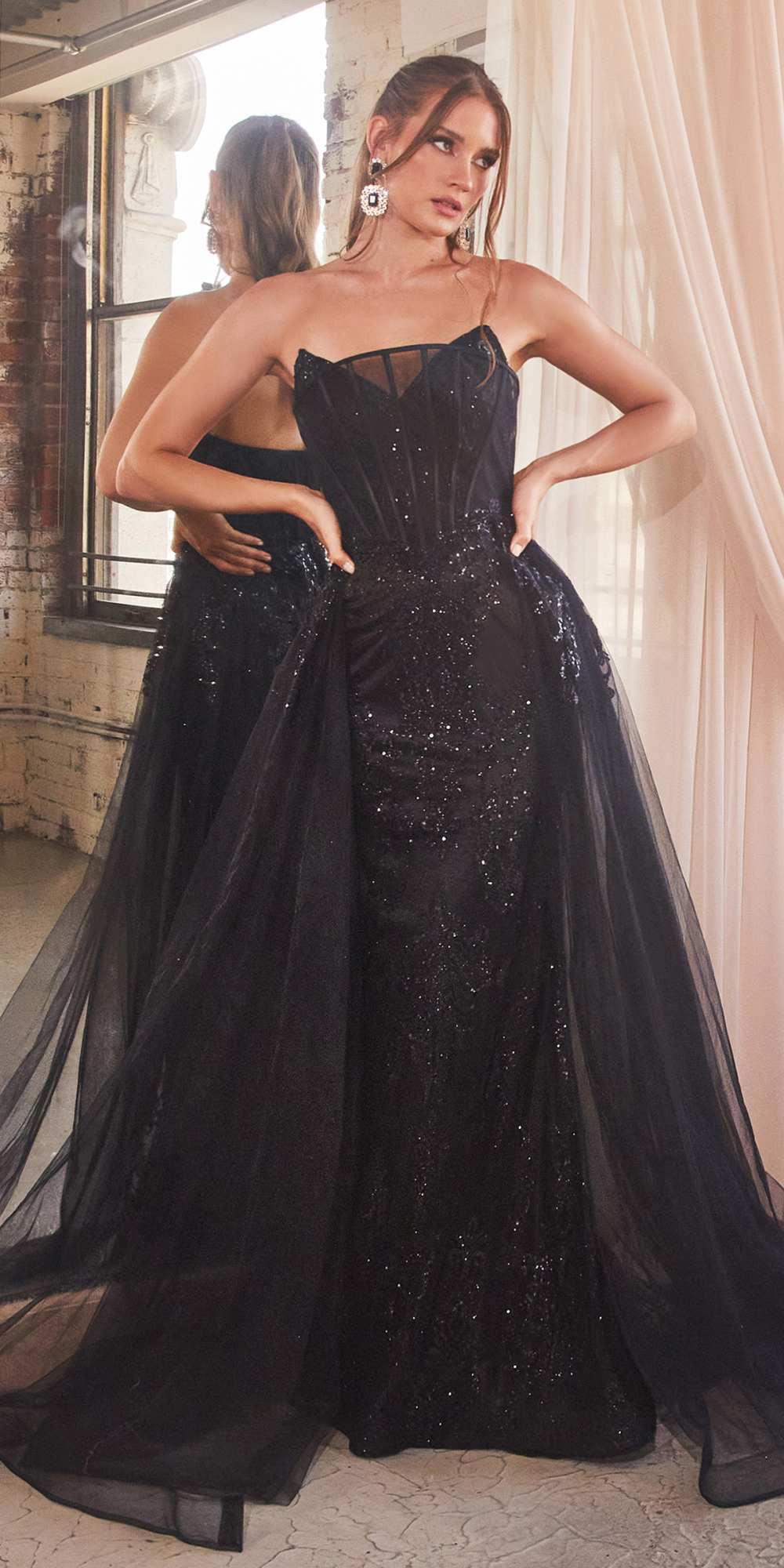 Cinderella Divine J858 Long Strapless Glitter Mermaid Gown Removable Tulle Skirt