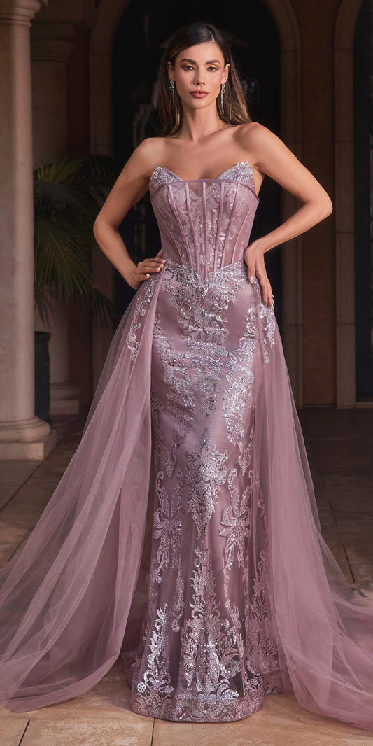 Cinderella Divine J858 Long Strapless Glitter Mermaid Gown Removable Tulle Skirt