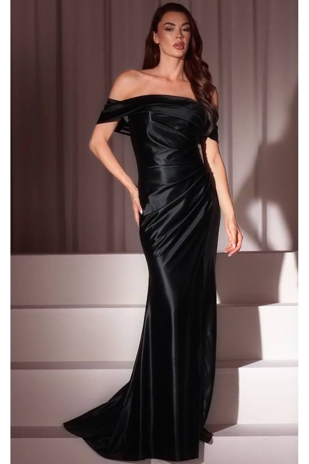 Ladivine J877 Dress Glistening Satin Off the Shoulder Gown