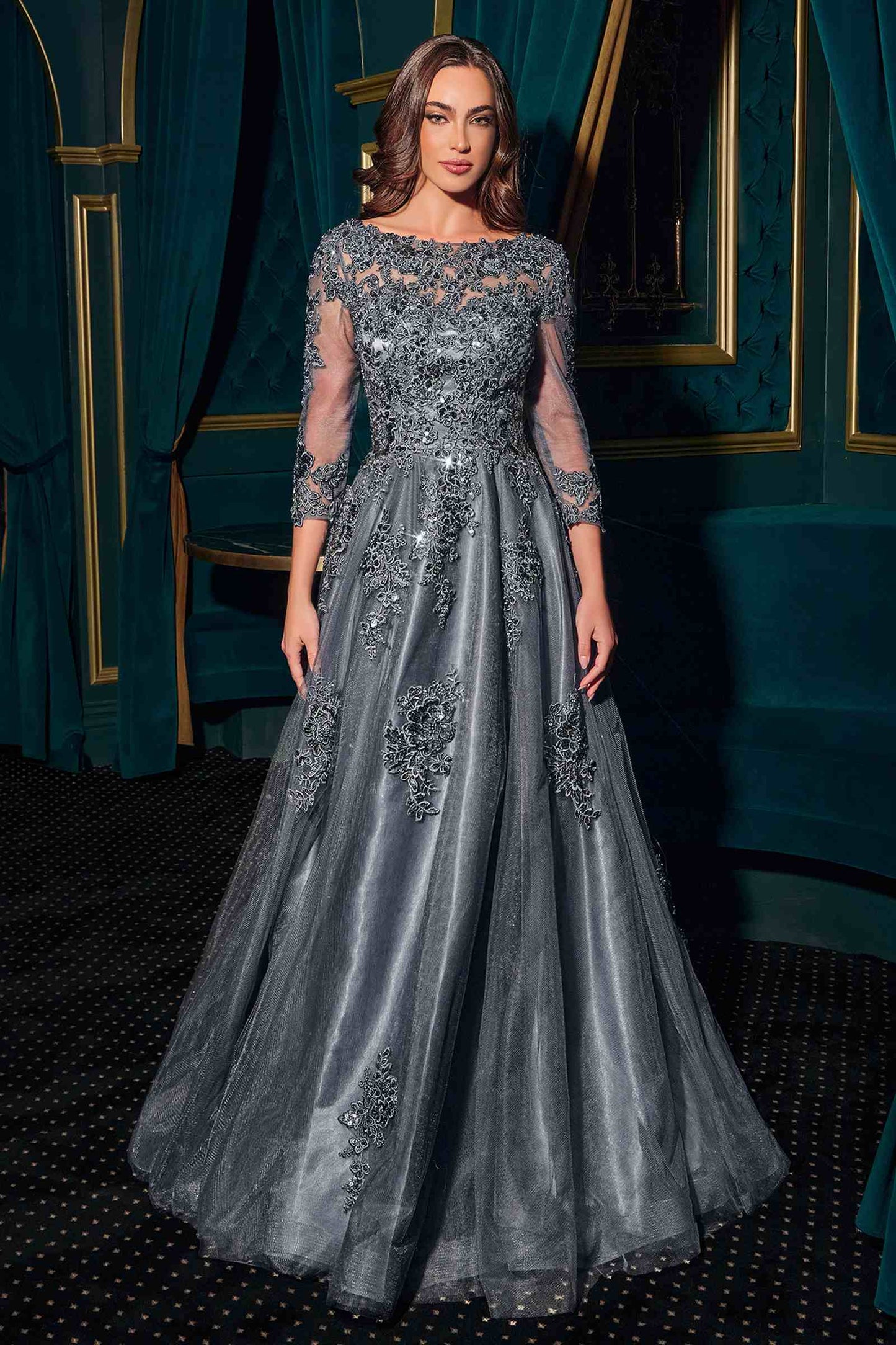 Ladivine J883 Mother of the Bride A-Line Ball Gown Long Sleeve