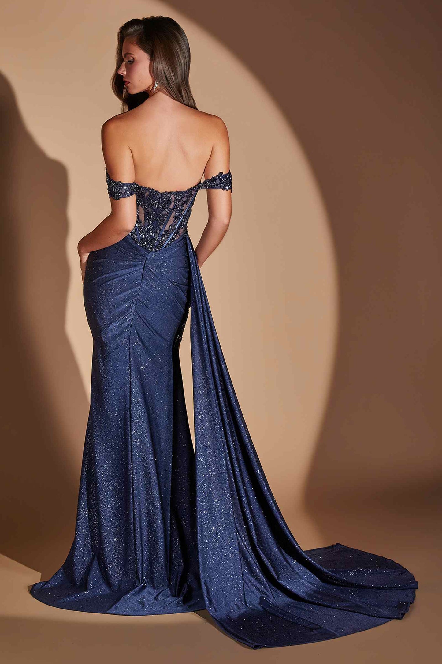 Ladivine J914 Off the Shoulder Fitted Side Sash Sweetheart Gown