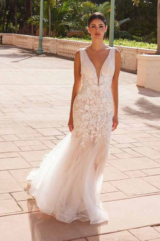 Nox Anabel JE917 V-Neck Mermaid Dress Lace and Tulle Skirt