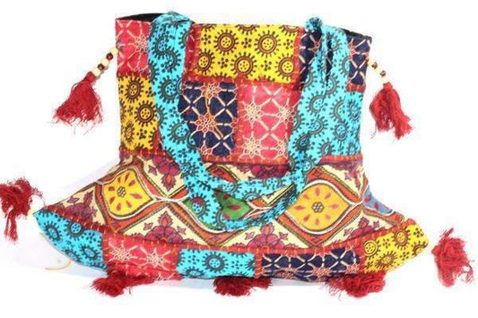 Handmade Cotton Patchwork Festival Jhola Tote Bag Tassel