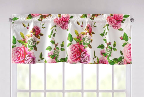 DaDa Bedding Romantic Roses Pink Floral Window Curtain Valance - 18" x
